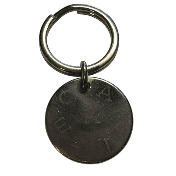 Cartier Round Medallion Silver Tone Key Ring Keyring Chain Charm Logo Engraving - Picture 1 of 6